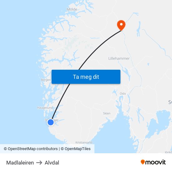 Madlaleiren to Alvdal map