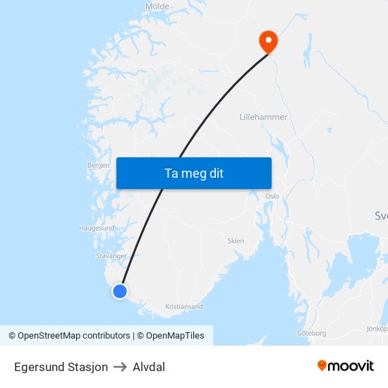 Egersund Stasjon to Alvdal map