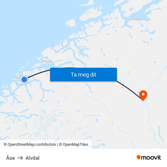 Åse to Alvdal map