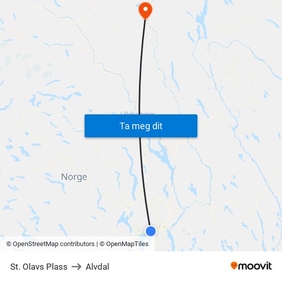 St. Olavs Plass to Alvdal map