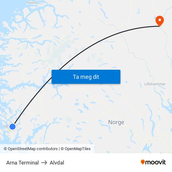 Arna Terminal to Alvdal map