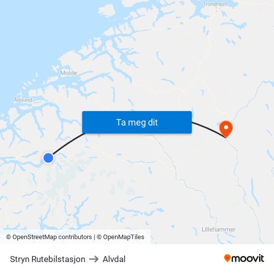 Stryn Rutebilstasjon to Alvdal map