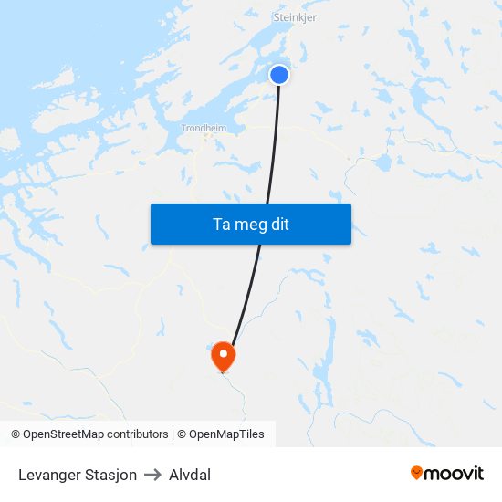 Levanger Stasjon to Alvdal map