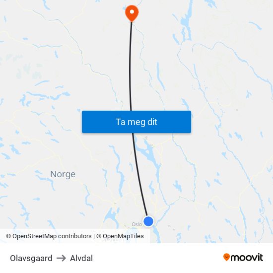 Olavsgaard to Alvdal map