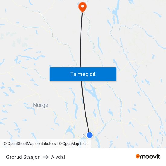 Grorud Stasjon to Alvdal map