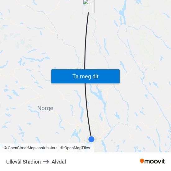 Ullevål Stadion to Alvdal map