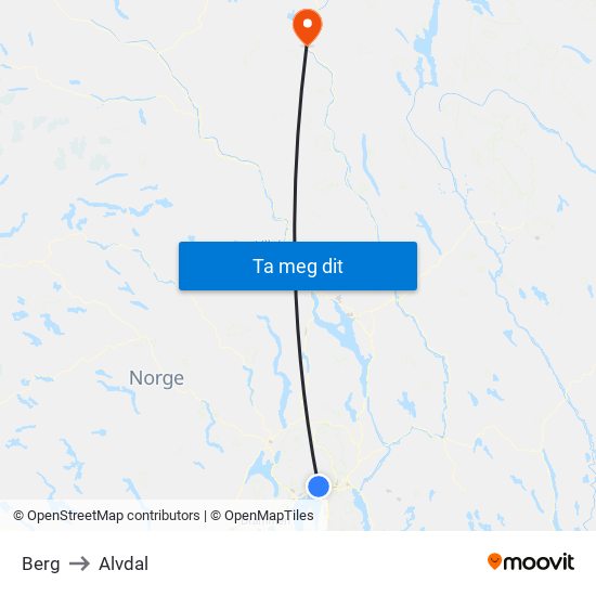 Berg to Alvdal map