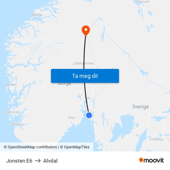 Jonsten E6 to Alvdal map