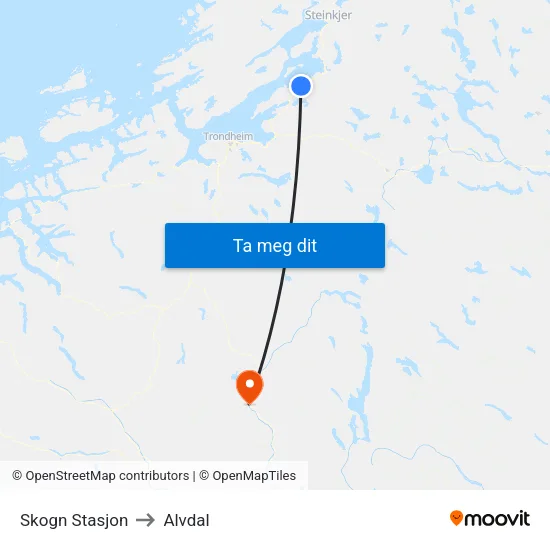 Skogn Stasjon to Alvdal map