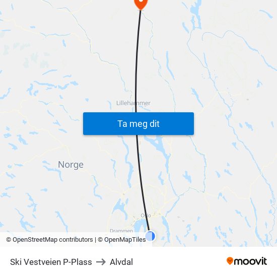 Ski Vestveien P-Plass to Alvdal map