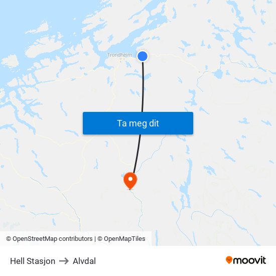 Hell Stasjon to Alvdal map