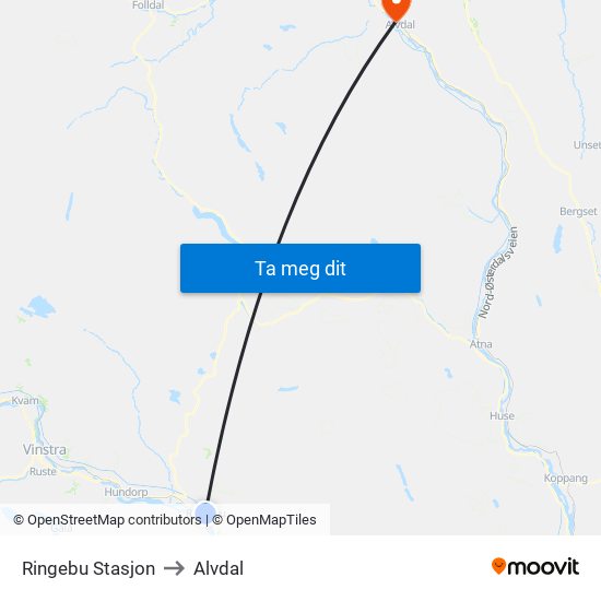 Ringebu Stasjon to Alvdal map