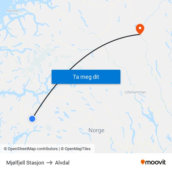 Mjølfjell Stasjon to Alvdal map