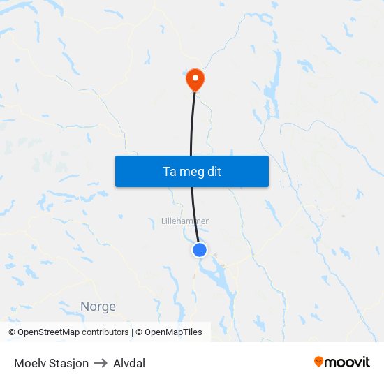 Moelv Stasjon to Alvdal map