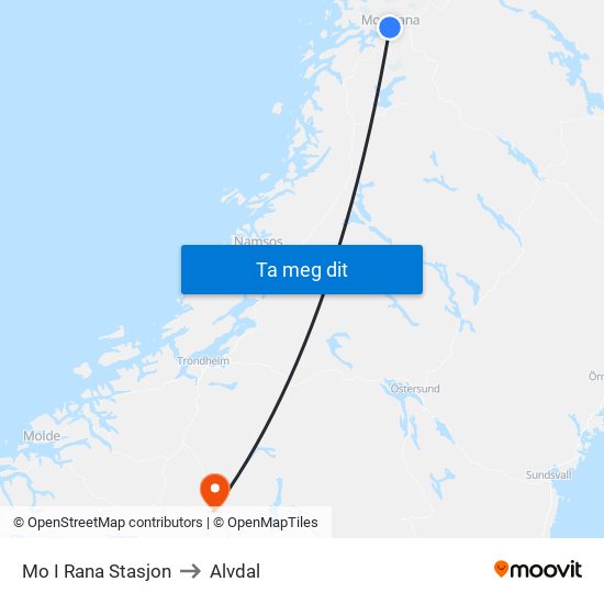 Mo I Rana Stasjon to Alvdal map