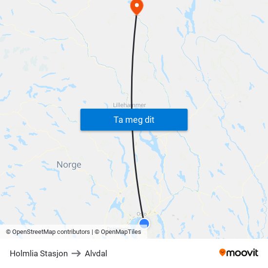 Holmlia Stasjon to Alvdal map