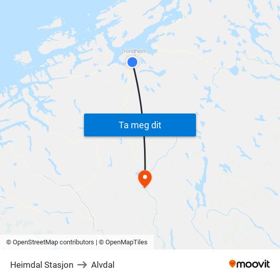 Heimdal Stasjon to Alvdal map