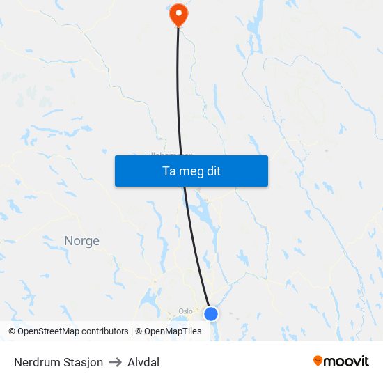 Nerdrum Stasjon to Alvdal map