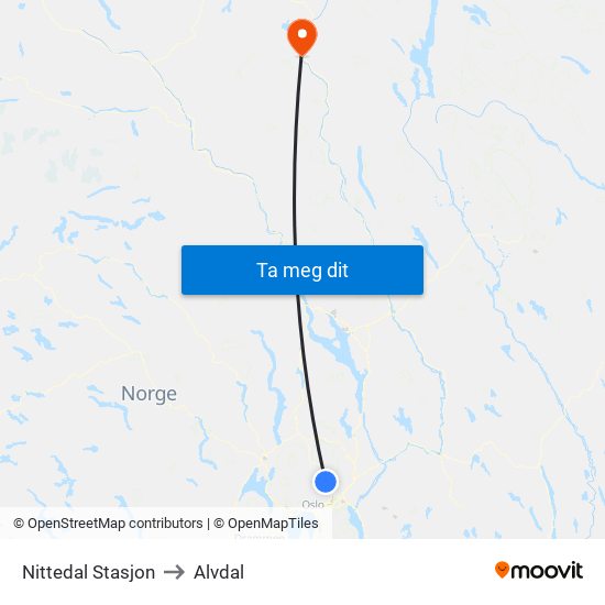 Nittedal Stasjon to Alvdal map