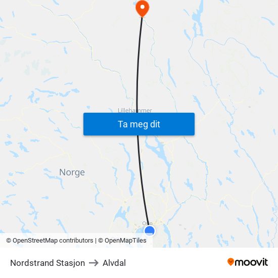 Nordstrand Stasjon to Alvdal map