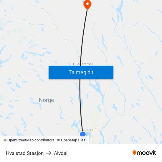 Hvalstad Stasjon to Alvdal map