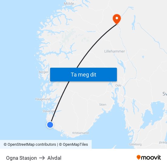 Ogna Stasjon to Alvdal map