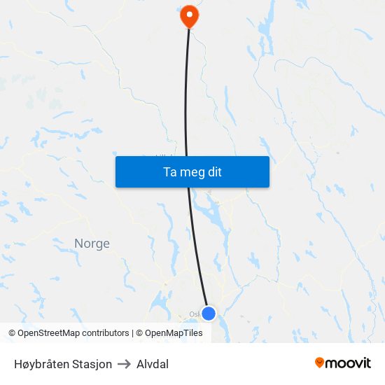 Høybråten Stasjon to Alvdal map