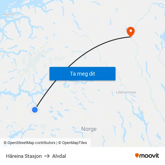 Håreina Stasjon to Alvdal map