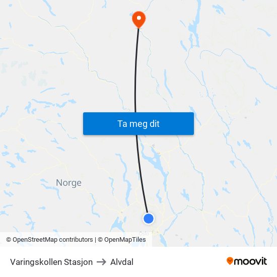 Varingskollen Stasjon to Alvdal map