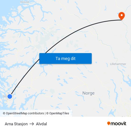 Arna Stasjon to Alvdal map