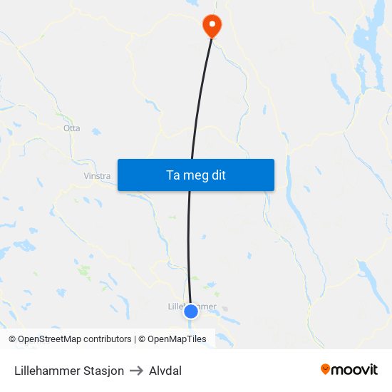 Lillehammer Stasjon to Alvdal map