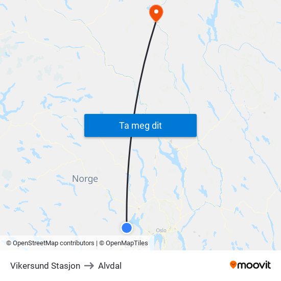 Vikersund Stasjon to Alvdal map