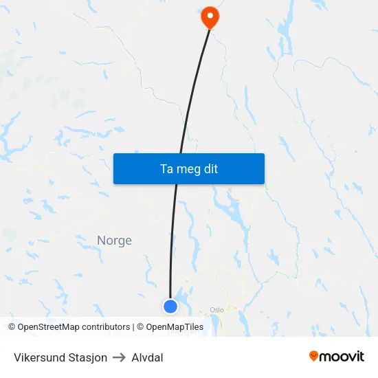 Vikersund Stasjon to Alvdal map