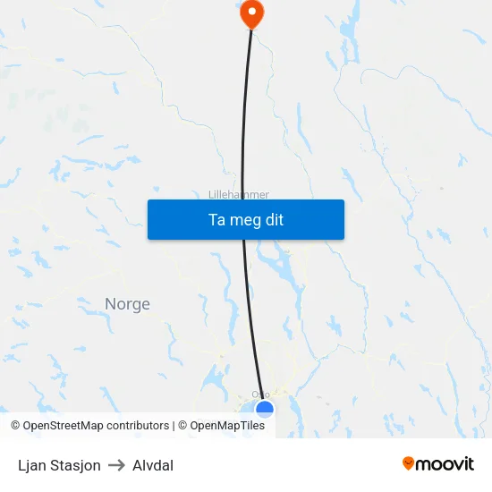 Ljan Stasjon to Alvdal map
