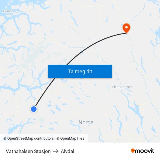 Vatnahalsen Stasjon to Alvdal map