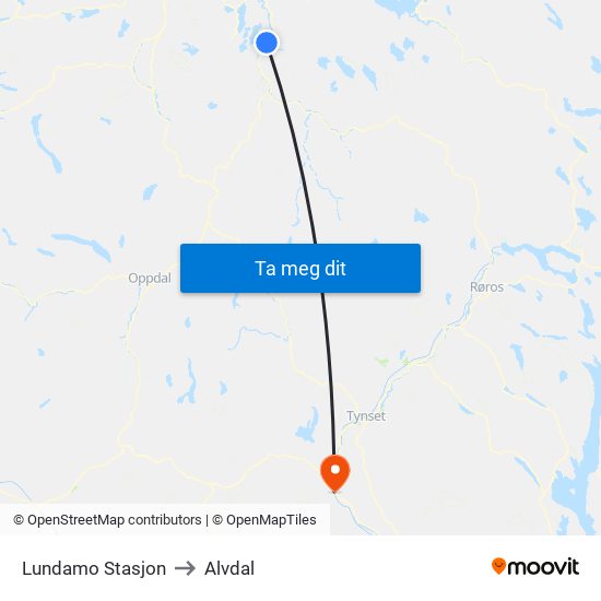 Lundamo Stasjon to Alvdal map
