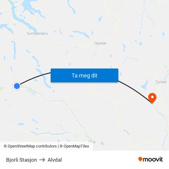 Bjorli Stasjon to Alvdal map