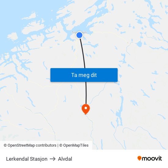 Lerkendal Stasjon to Alvdal map