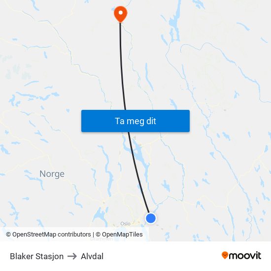 Blaker Stasjon to Alvdal map