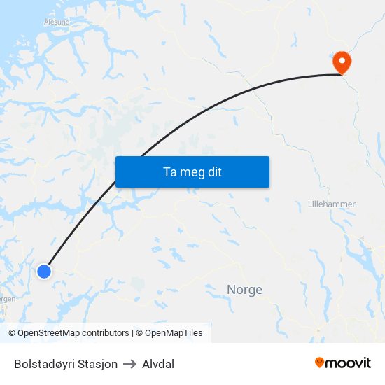 Bolstadøyri Stasjon to Alvdal map