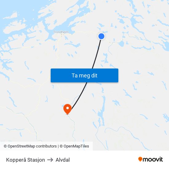 Kopperå Stasjon to Alvdal map