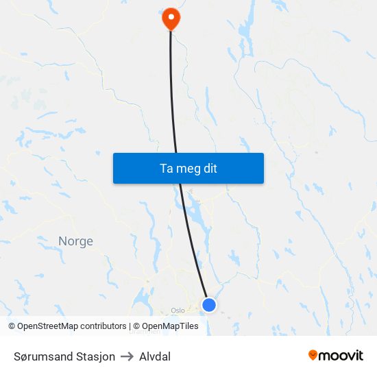 Sørumsand Stasjon to Alvdal map