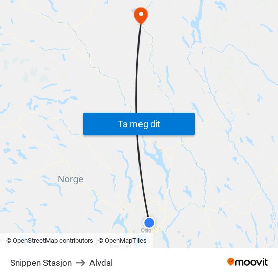 Snippen Stasjon to Alvdal map