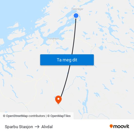 Sparbu Stasjon to Alvdal map