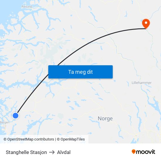 Stanghelle Stasjon to Alvdal map