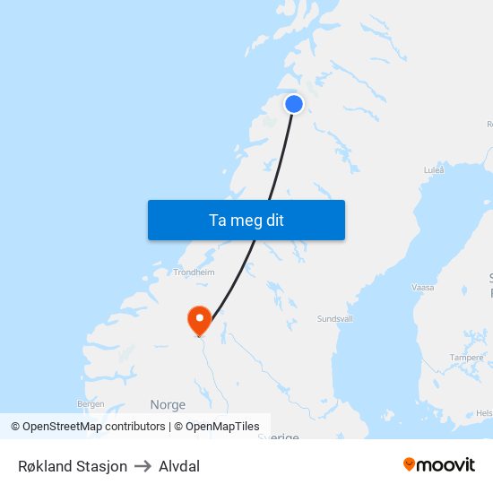 Røkland Stasjon to Alvdal map