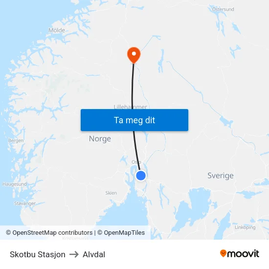 Skotbu Stasjon to Alvdal map