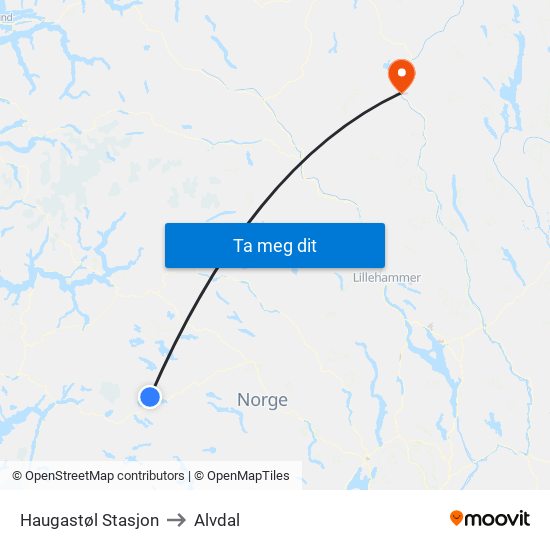 Haugastøl Stasjon to Alvdal map