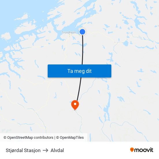 Stjørdal Stasjon to Alvdal map