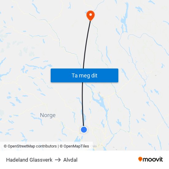 Hadeland Glassverk to Alvdal map